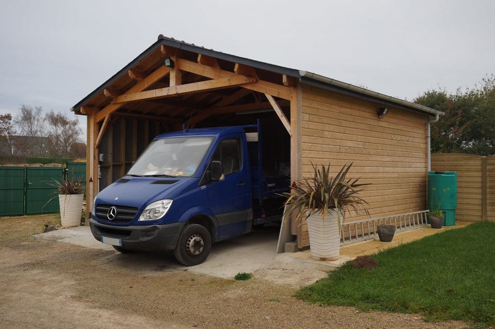 Auvent en bois, abri pour voiture 1 pente - Guillossou - Doizon